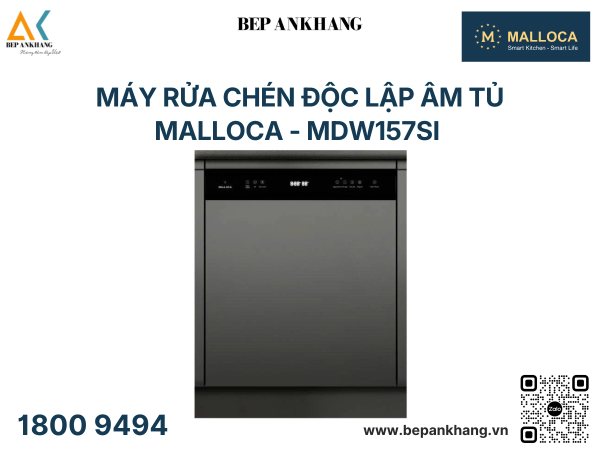 Máy rửa chén độc lập âm tủ Malloca - MDW157SI - Sấy khí nóng tuần hoàn